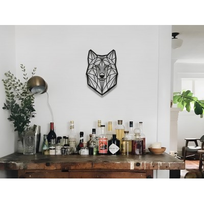 Geometrik Kurt Duvar Sanatı, Siyah Metal Tel Duvar Panosu, Oturma Odası veya Ofis İçin Modern Hayvan Dekoru, Minimalist Kurt Heykeli, Eşsiz Hediye